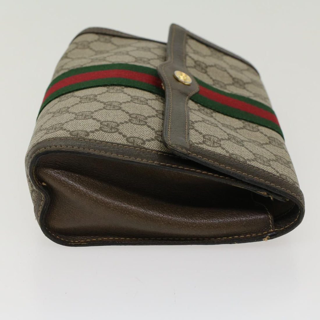 GUCCI VS Canvas Web Sherry Line Clutch Bag PVC Leather Beige Red  45601