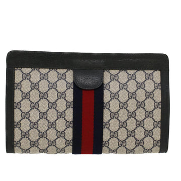 GUCCI VS Canvas Sherry Line Clutch Bag Gray Red Navy