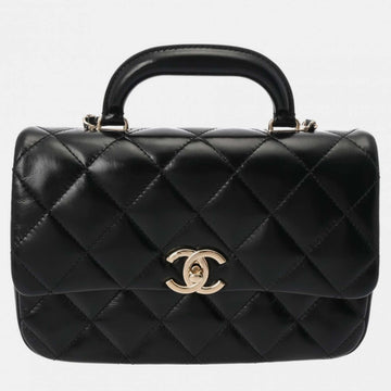 Black Shiny Lambskin Quilted Coco Trip Flap Bag