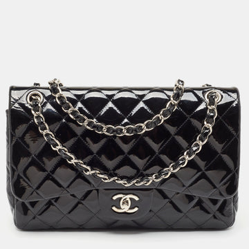 Black Quilted Patent Leather Jumbo Classic Double Flap Bag