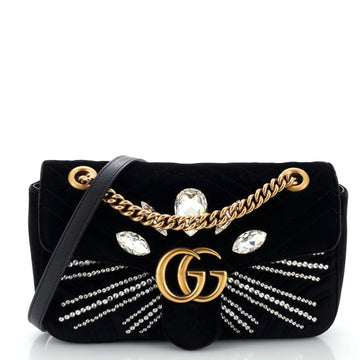VS Marmont Flap Bag Crystal Embellished Matelasse Velvet Medium