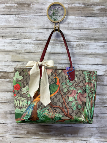 Handbag Luxury Designer By Gucci In Brown & Green, Size:Medium