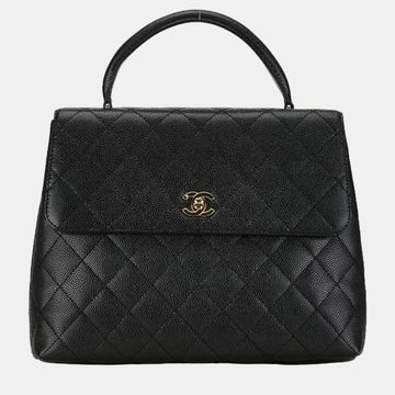 Black Leather Kelly Top Handle Bag