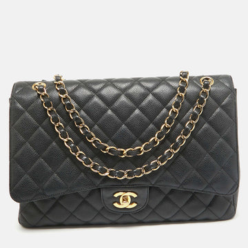Black Quilted Caviar Leather Maxi Classic Single Flap Bag