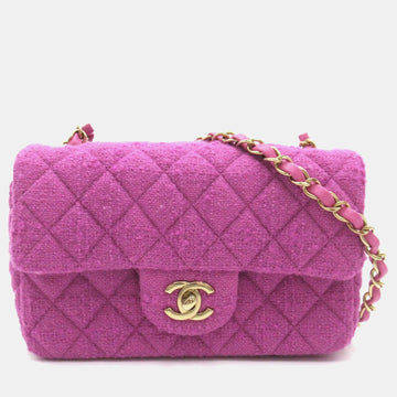 Purple Tweed Quilted Mini Rectangular Flap Shoulder Bag