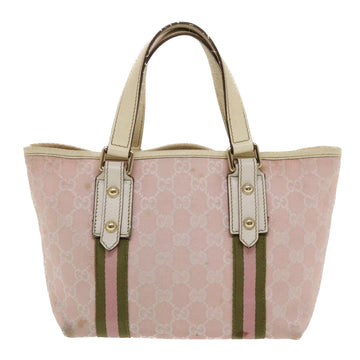 GUCCI VS Canvas Sherry Line Hand Bag Pink White Green