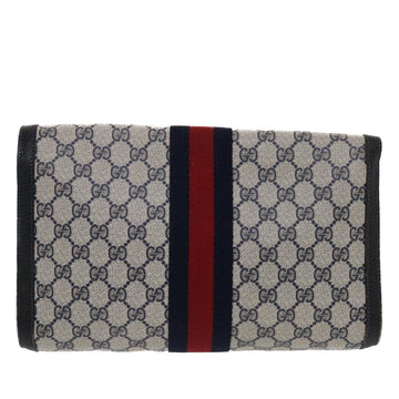 GUCCI VS Canvas Sherry Line Clutch Bag PVC Leather Navy Red