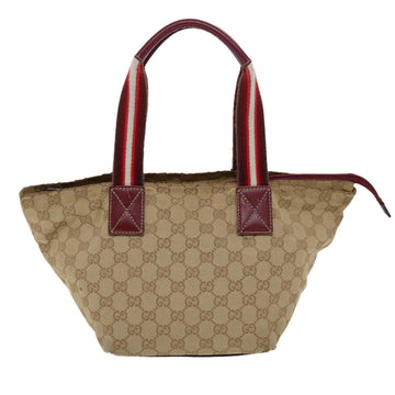 GUCCI VS Canvas Sherry Line Hand Bag Canvas Beige Red White