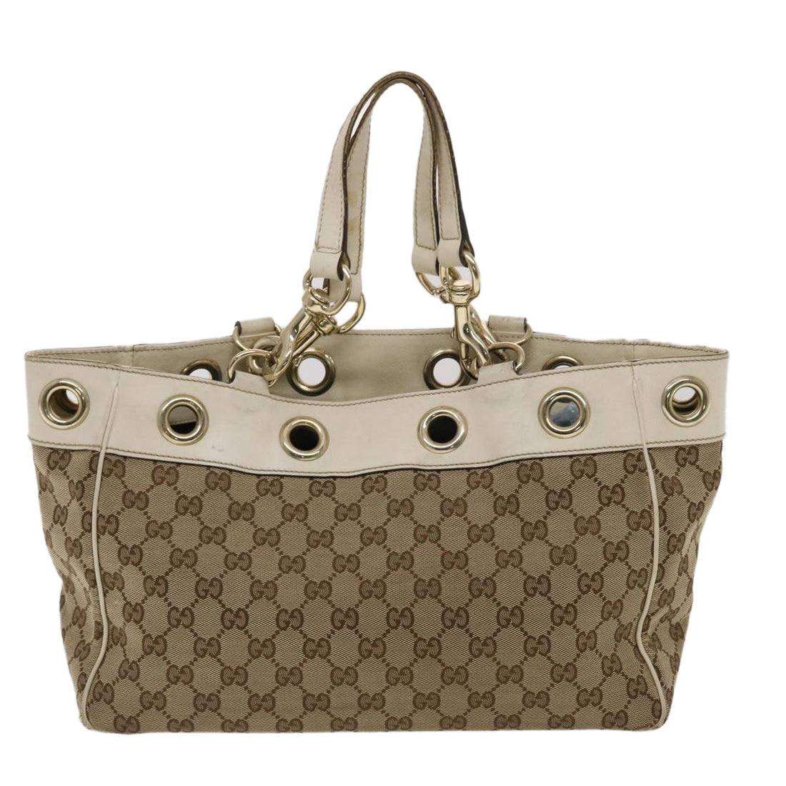 GUCCI VS Canvas Tote Bag Canvas Leather Beige White 162879  49289