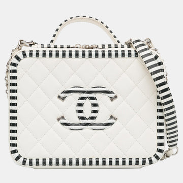 White Medium Caviar CC Filigree Vanity Case