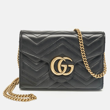 Black Matelass&eacute; Leather GG Marmont Wallet On Chain