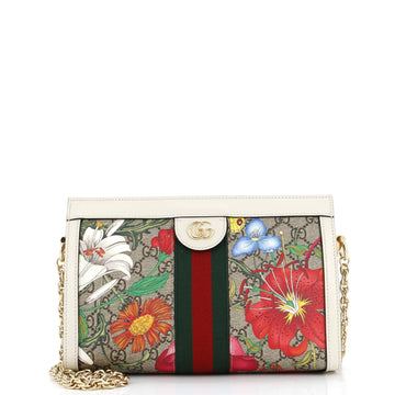 GUCCI Ophidia Chain Shoulder Bag Flora GG Coated Canvas Small