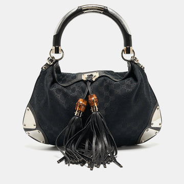Black GG Canvas and Leather Medium Babouska Indy Hobo
