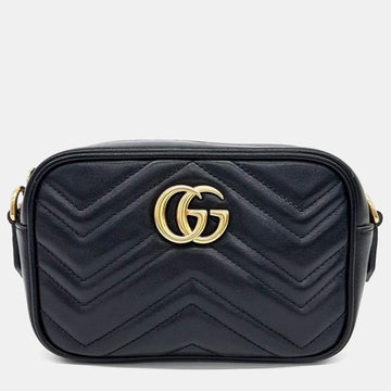 Black Calfskin Matelasse Mini GG Marmont Camera Crossbody Bag