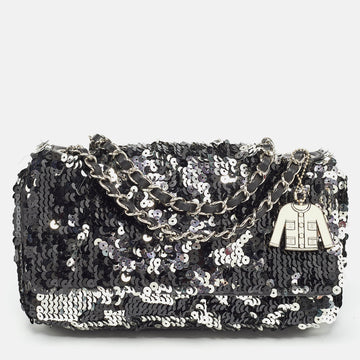 Black/Silver Sequins Flap Bag