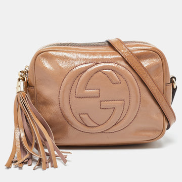 Beige Patent Leather Small Soho Disco Crossbody Bag