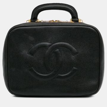Black Caviar Leather Vanity Case Bag