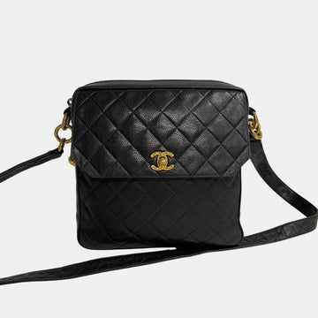 Vintage Black Caviar Quilted Zip Crossbody Bag