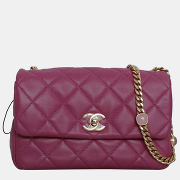 Fushcia Lambskin Leather Small Flap Bag
