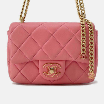 Pink Lambskin Enamel Quilted Pending CC Mini Square Flap Bag