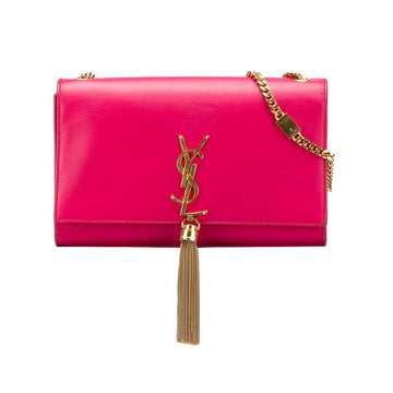 Saint Laurent Pink Leather Logo Tassel Shoulder Bag