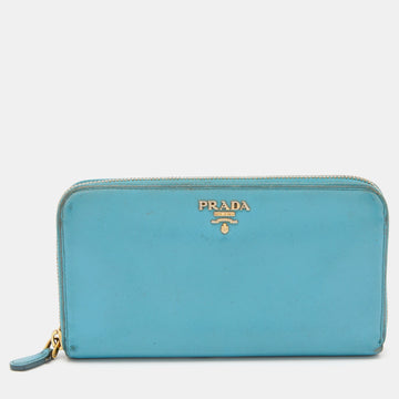 Blue Saffiano Lux Leather Zip Around Wallet