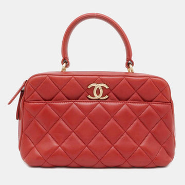 Red Lambskin Leather Bowling Bag