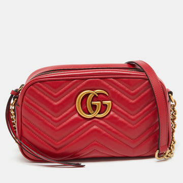 Red Matelass&eacute; Leather Small GG Marmont Shoulder Bag