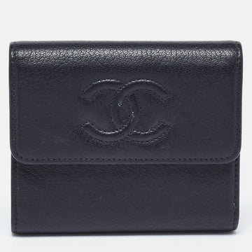 Black Leather Timeless CC Flap Trifold Wallet
