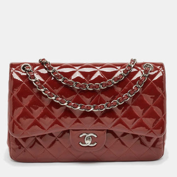 Red Quilted Patent Leather Jumbo Classic Double Flap Bag
