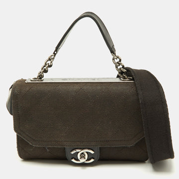 Black Quilted Canvas and Leather CC Flap Shoulder Bag