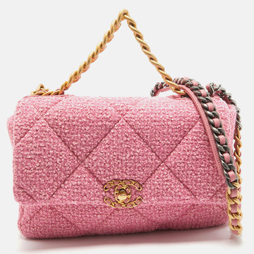 Pink Quilted Tweed 19 Large Flap Bag