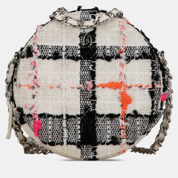 White Tweed CC Round Crossbody Bag
