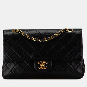 Black Lambskin Leather Medium Classic Double Flap Bag