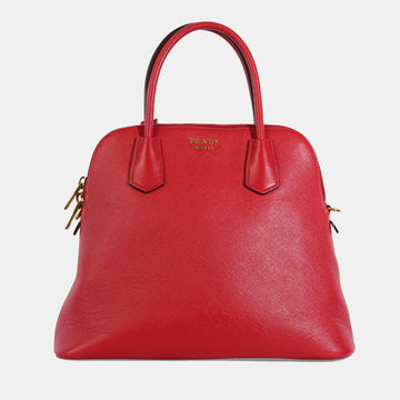 Red Saffiano Leather Medium Dome Satchel Bag