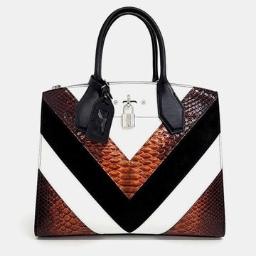 Black Leather City Steamer MM Top Handle Bag