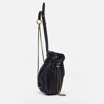 Black Shimmer Leather Coco Pleats Sling Backpack