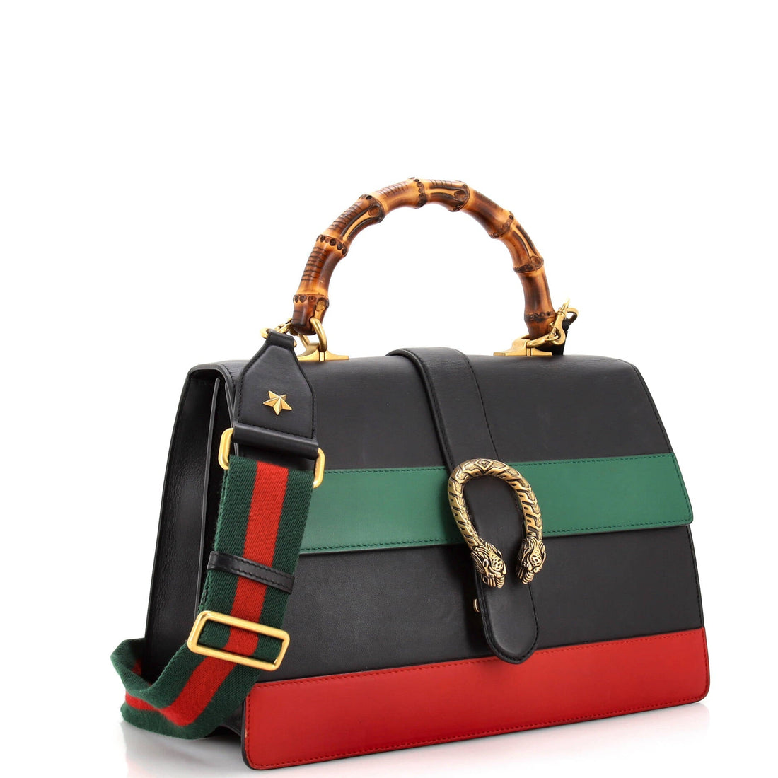 Dionysus Bamboo Top Handle Bag Colorblock Leather Large
