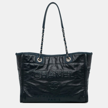 Small Glazed Calfskin and Caviar Deauville Tote