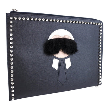 FENDI Clutch bag 8M0370 7MP F0V3X leather black Karl Lagerfeld Studs carlito flat clutch Women Used