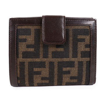 FENDI Bifold Wallet Canvas, Calfskin Brown Zucca Women Used