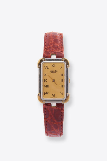 Vintage Hermès Croisiere Gold Plated Watch With Tan Leather Croc Strap
