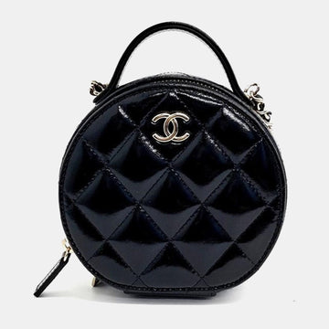 Black Shiny Leather Round Top Handle Bag