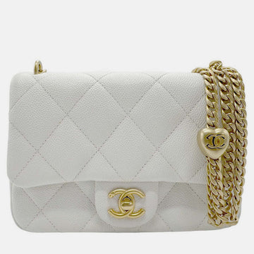 White Leather  Sweetheart Crush Mini Flap Shoulder Bag