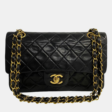 Black Lambskin Leather Small Classic Double Flap Shoulder Bag