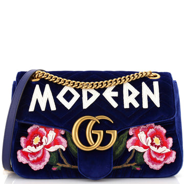 VS Marmont Flap Bag Embroidered Matelasse Velvet Medium
