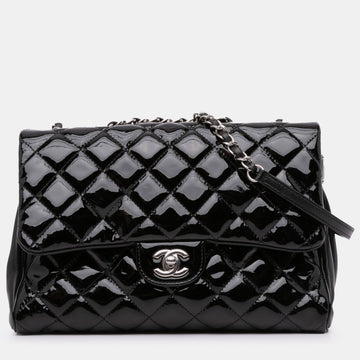 Large Quilted Patent Double Compartment Flap Bag