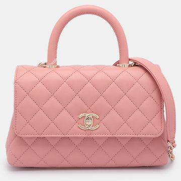 Pink Quilted Caviar Leather Mini Coco Top Handle Bag