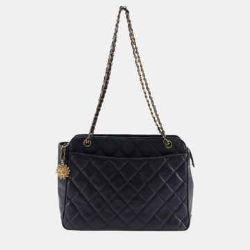 Black Caviar Leather Quilted Chain Shoulder Bag