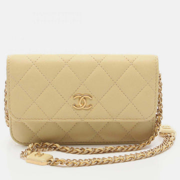 Yellow Lambskin Matelasse Shoulder Bag